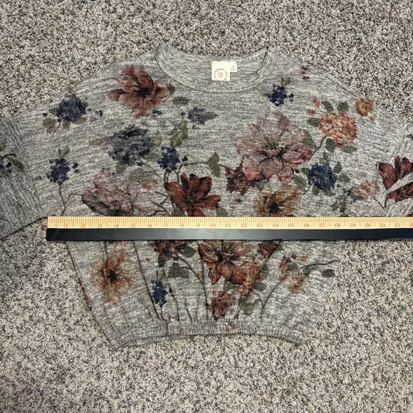 Live In The Moment Floral Cropped Sweatshirt Women XS Gray Long Sleeve - Picture 4 of 7